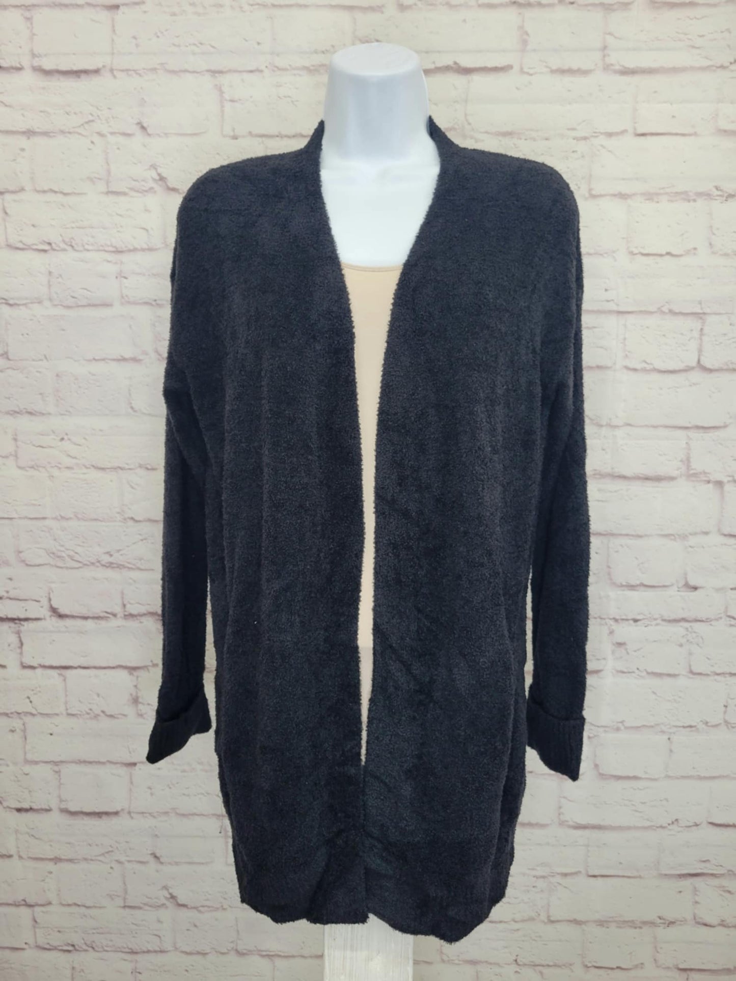 XSMALL BLACK A629830 Barefoot Dreams CozyChic Lite Ribbed Cuff Coastline Cardigan