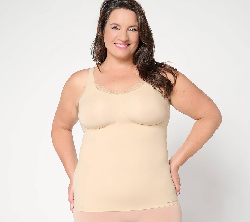 LARGE SAND A704715 Evelyn & Bobbie Lace Trimmed V-Neck Seamless Bra Cami