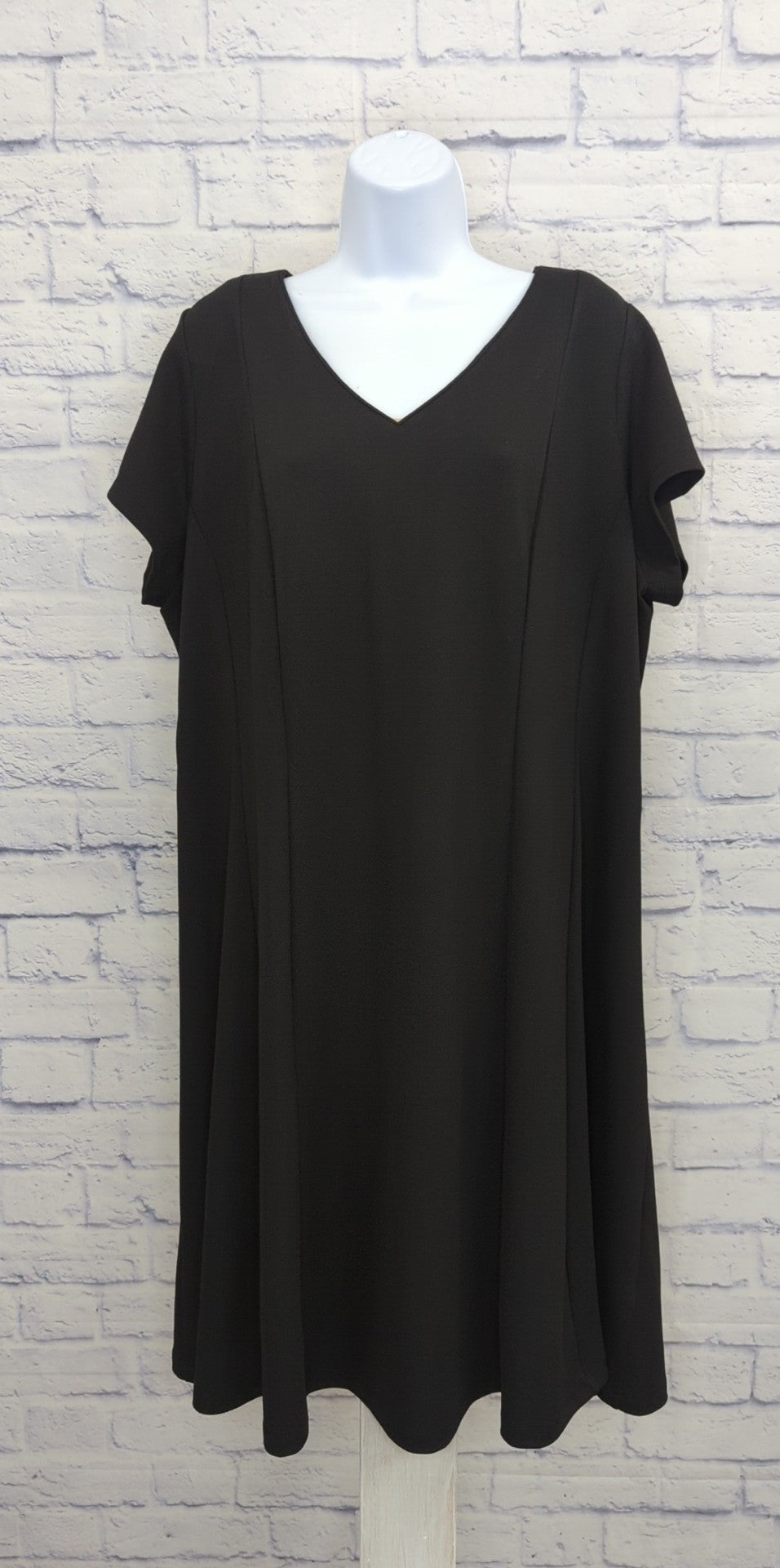 1X BLACK A591643 Isaac Mizrahi Live! Regular Pebble Knit Paneled Dress w/Cap Sleeve