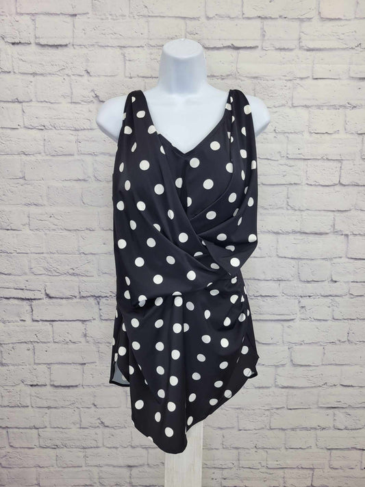 16R BLACK DOT Denim & Co. Beach V-Neck Surplice Swim Dress A392809