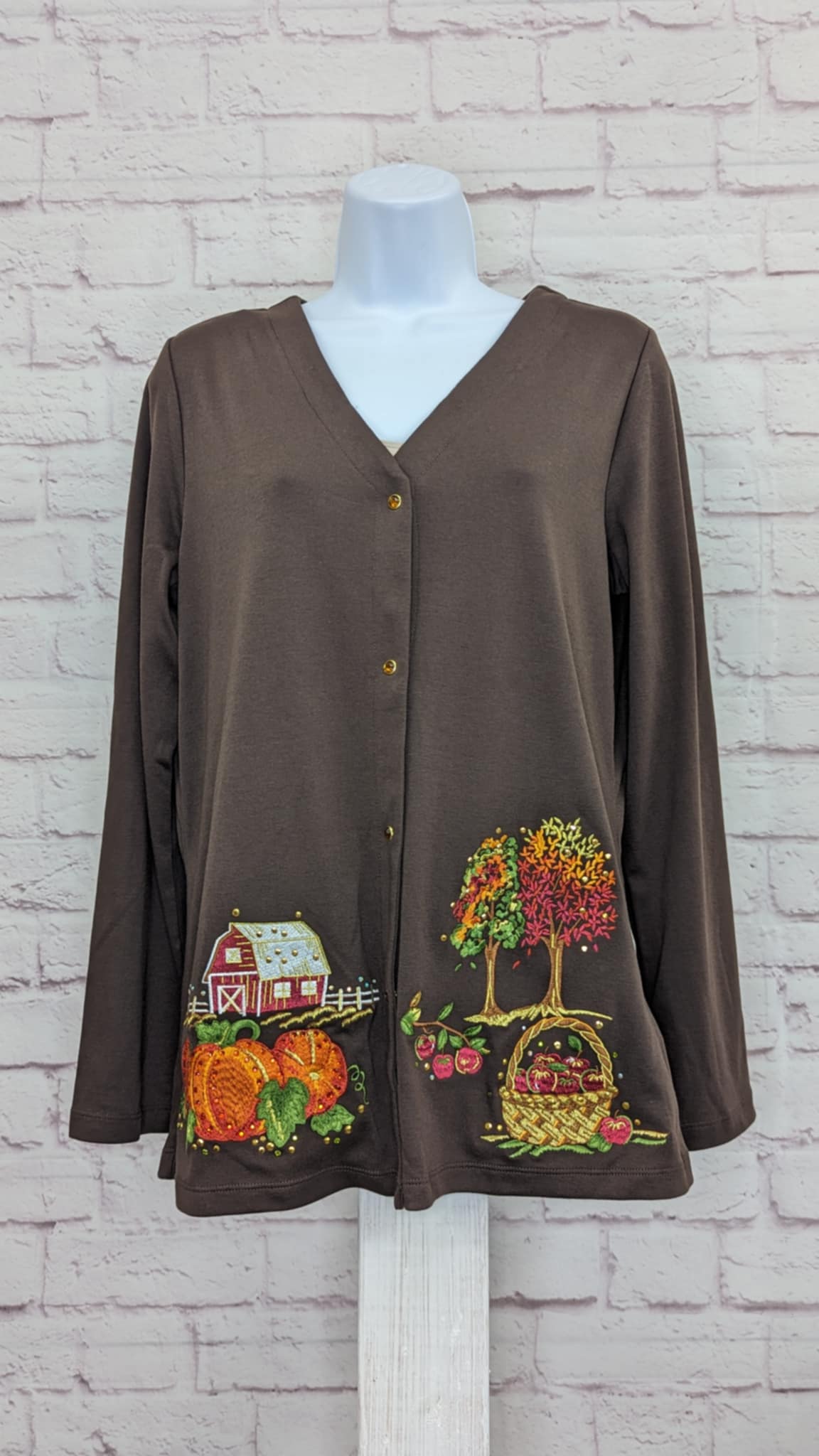 ESPRESSO A619249 Quacker Factory Autumn Fun Snap Front Cardigan (MULTIPLE SIZES AVAILABLE)