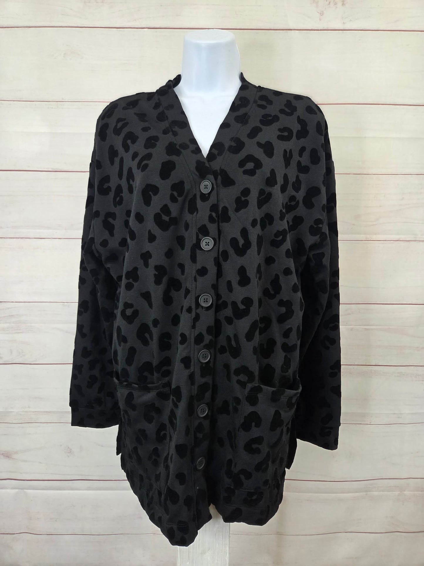 LARGE BLACK A698456 Cuddl Duds Regular Comfortwear Cardigan Lounge Set