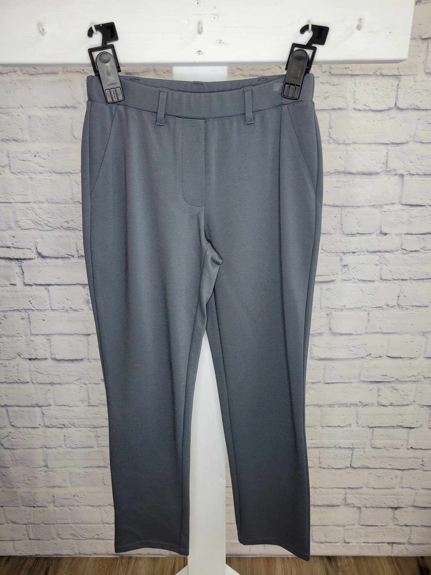 XXSMALL GREY A387862 Susan Graver Petite Knit Twill Pull-On Slim-Leg Ankle Pants