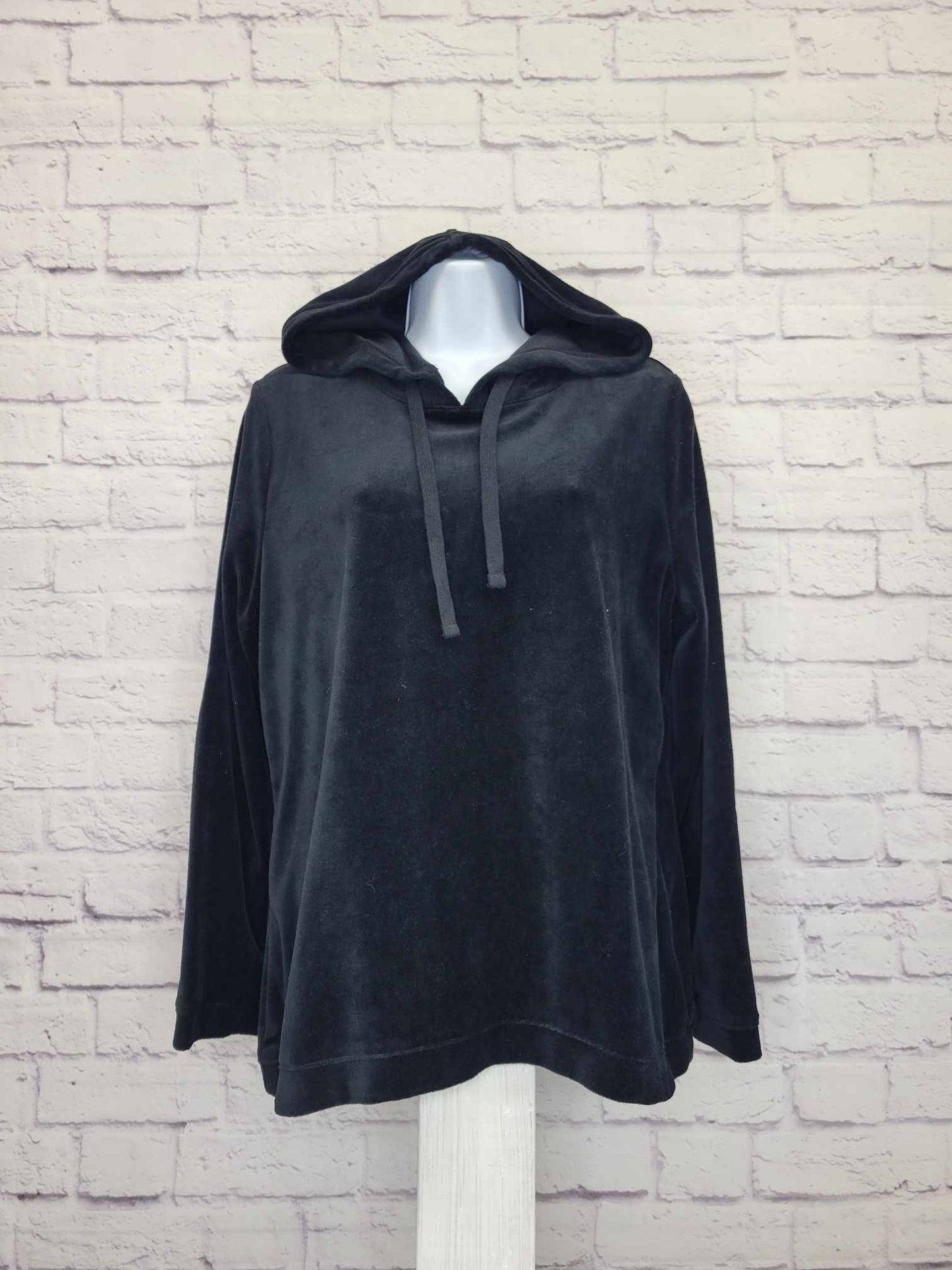 XXSMALL BLACK A555367 Denim & Co. Active Velour Hooded Pullover