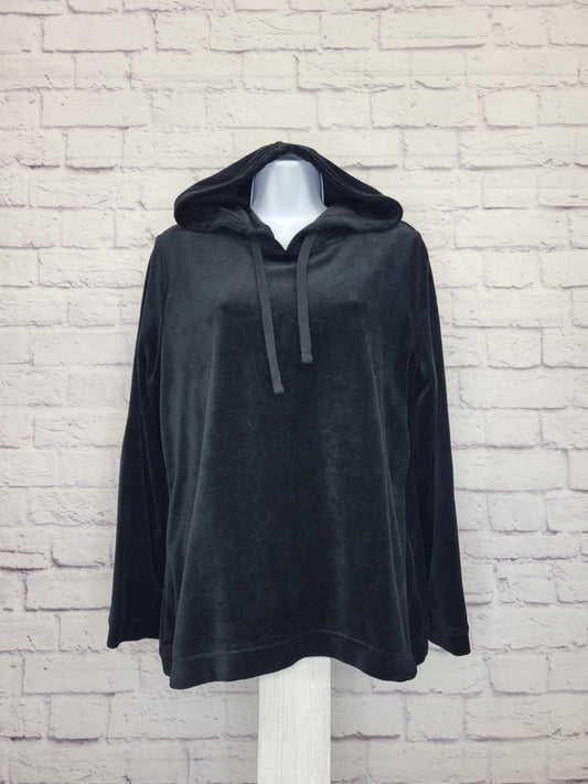 SMALL BLACK A555367 Denim & Co. Active Velour Hooded Pullover