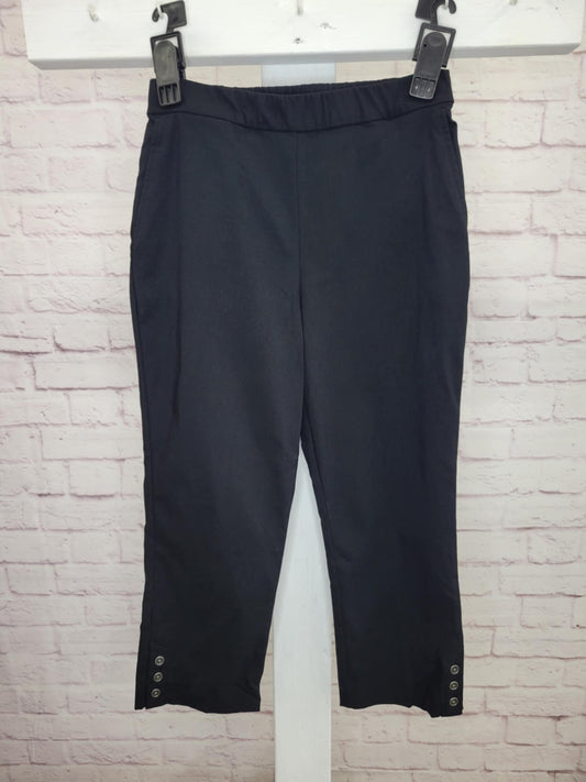 2R BLACK A593361 Susan Graver Regular Ultra Stretch Capri Pants w/ Button Detail