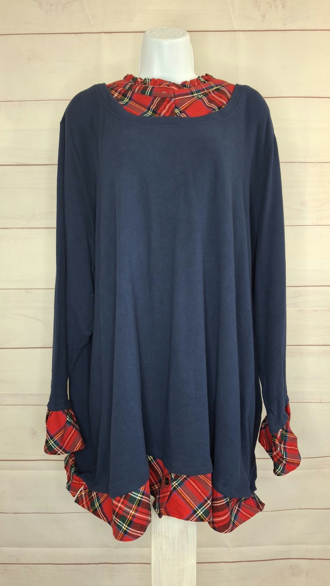 5X TWILIGHT A708258 Jingle Belles by Kim Gravel Peek a Boo Ruffle Tartan Top