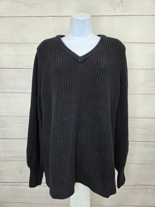 MEDIUM BLACK A707186 Belle by Kim Gravel Chunky Shaker Knit Bishop Sleeve Sweater
