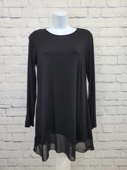 XSMALL BLK A391077 Joan Rivers Long Sleeve Jersey Swing Top with Chiffon Detail