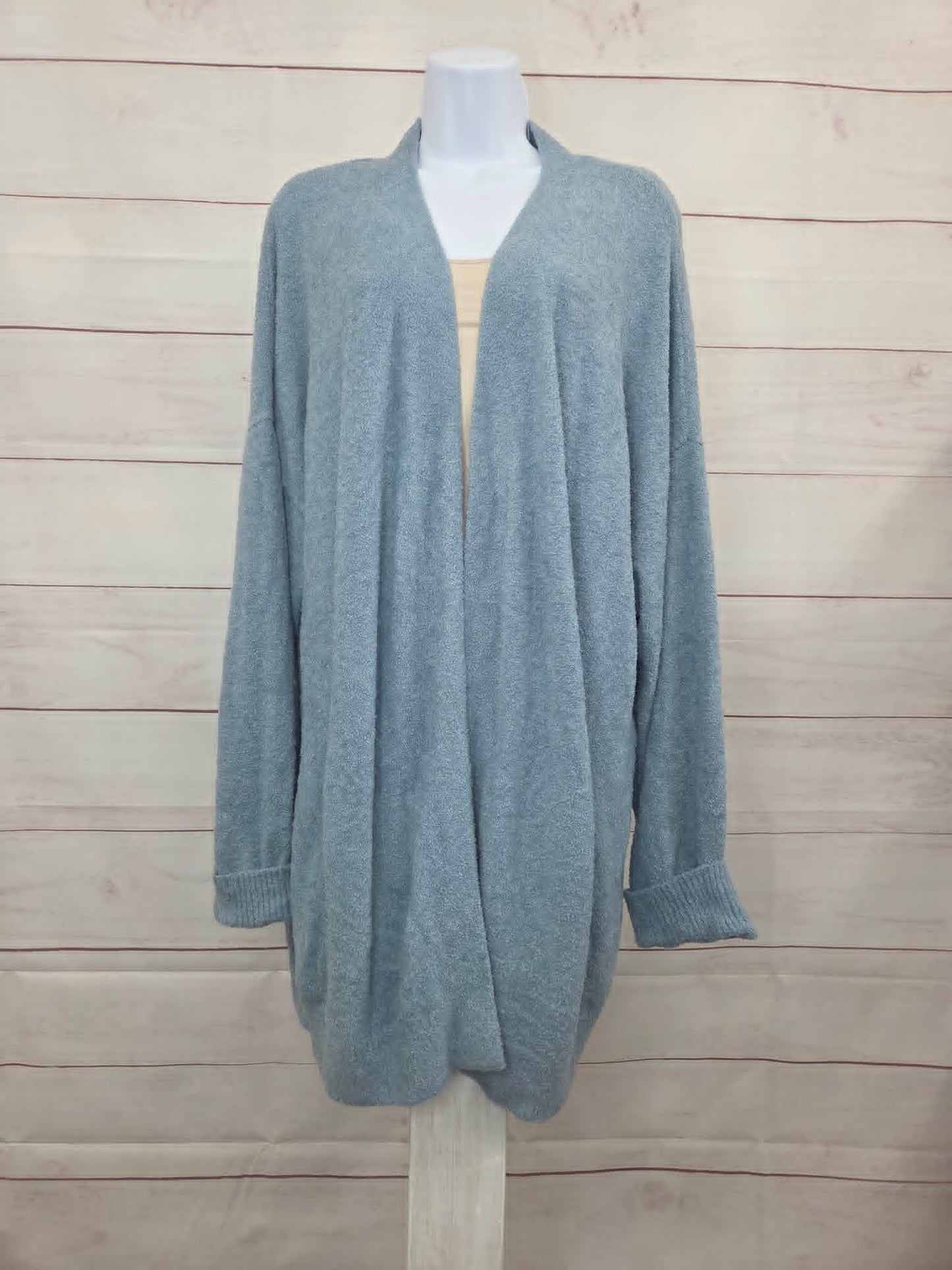 3X AZURE BLUE A629830 Barefoot Dreams CozyChic Lite Ribbed Cuff Coastline Cardigan