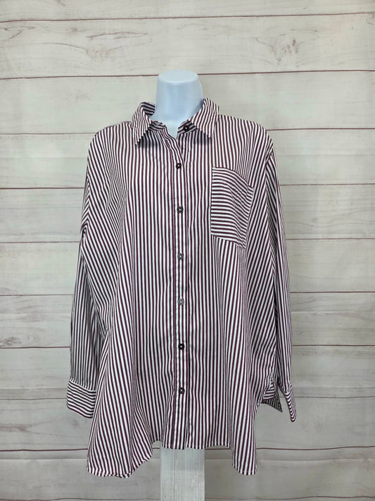 P. LARGE WINE A703229 Susan Graver Petite Yarn Dyed Stretch Woven Poplin Shirt