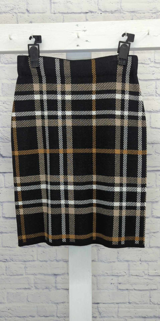 XXSMALL BLACK PLAID A544613 Isaac Mizrahi Live! Jacquard Sweater Skirt with Side Slits