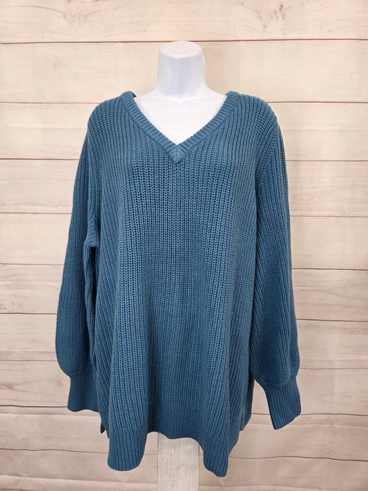 1X NIGHTSHADE A707186 Belle by Kim Gravel Chunky Shaker Knit Bishop Sleeve Sweater