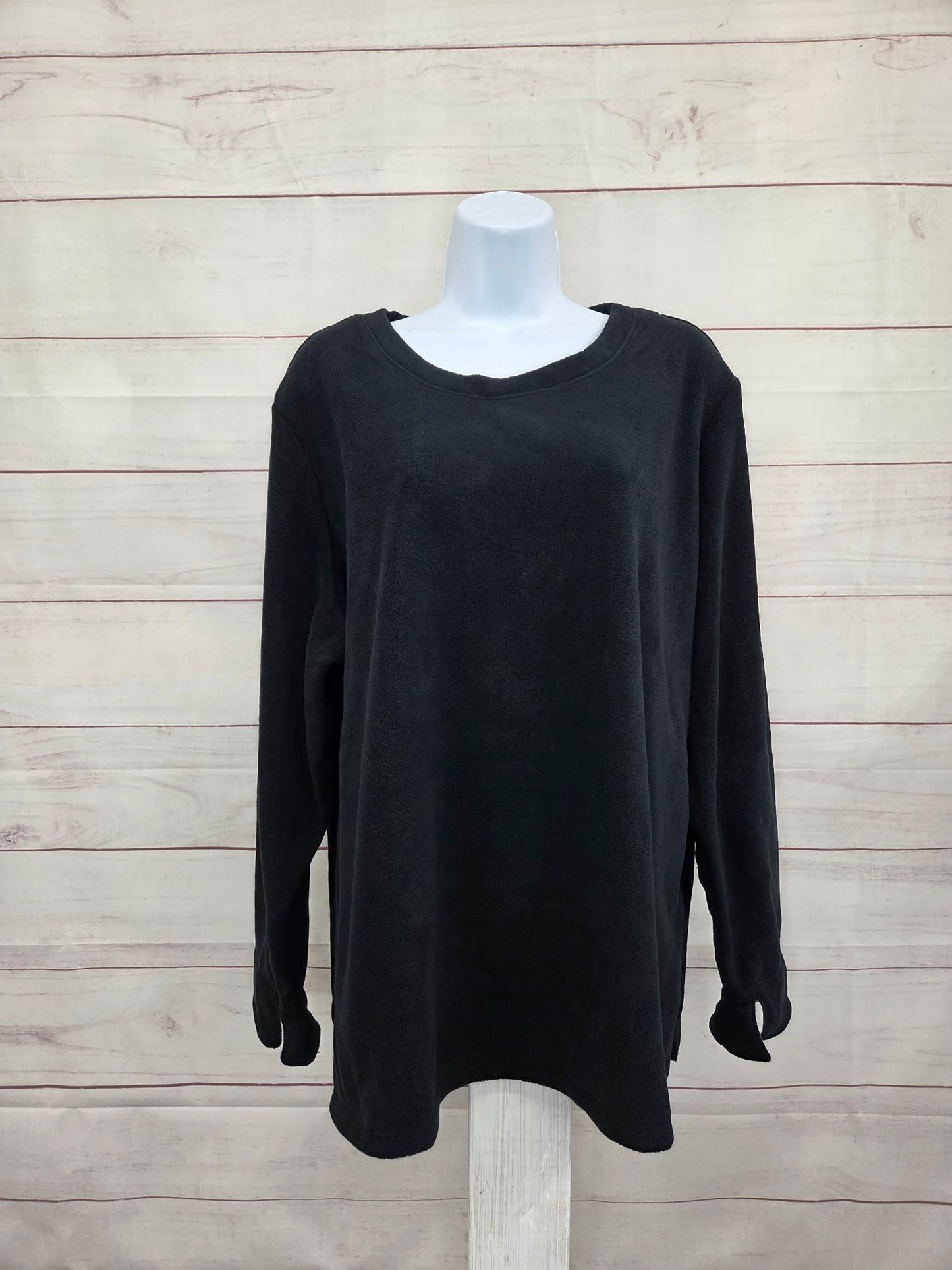 XLARGE BLACK A712166 Denim & Co. Fleece Top with Plaid Accents