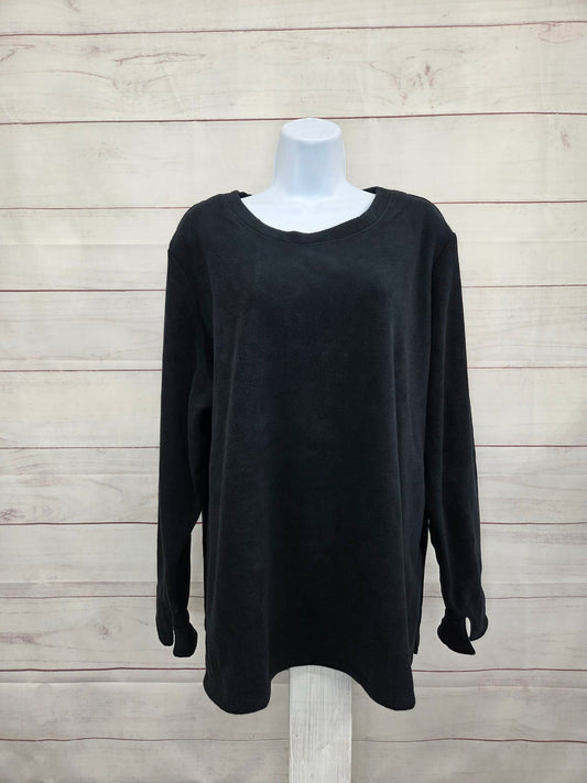 XLARGE BLACK A712166 Denim & Co. Fleece Top with Plaid Accents
