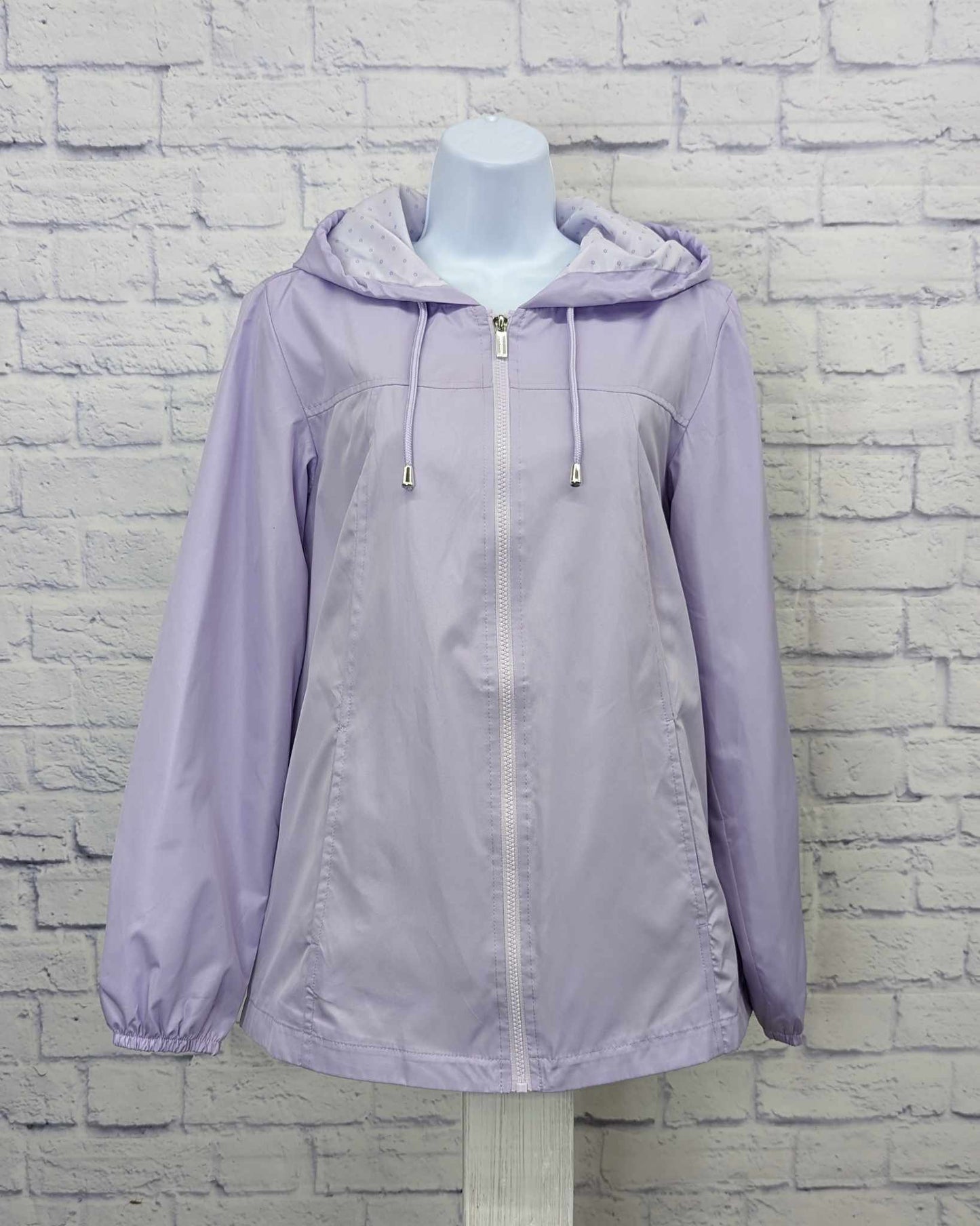 XXSMALL LAVENDAR A470640 Susan Graver Water Resistant Windbreaker with Dot Lining