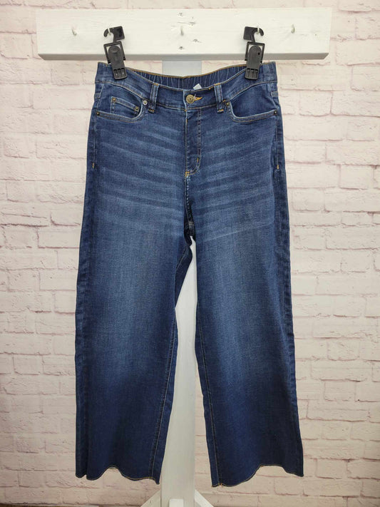 DARK WASH A393117 Denim & Co. Easy Stretch Denim Cropped Wide Leg Jeans with Fray Hem (MULTIPLE SIZES AVAILABLE)