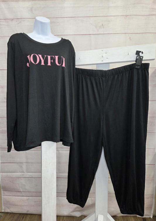 2XP BLACK A709132 AnyBody Petite Lush Jersey Message Top and Joggers Set