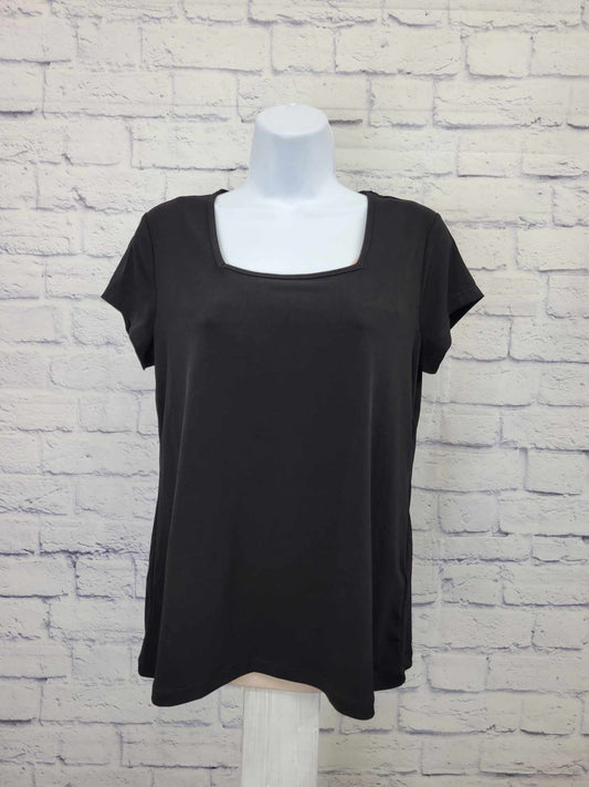 XSMALL BLACK A395078 Susan Graver Modern Essentials Liquid Knit Square Neck Top