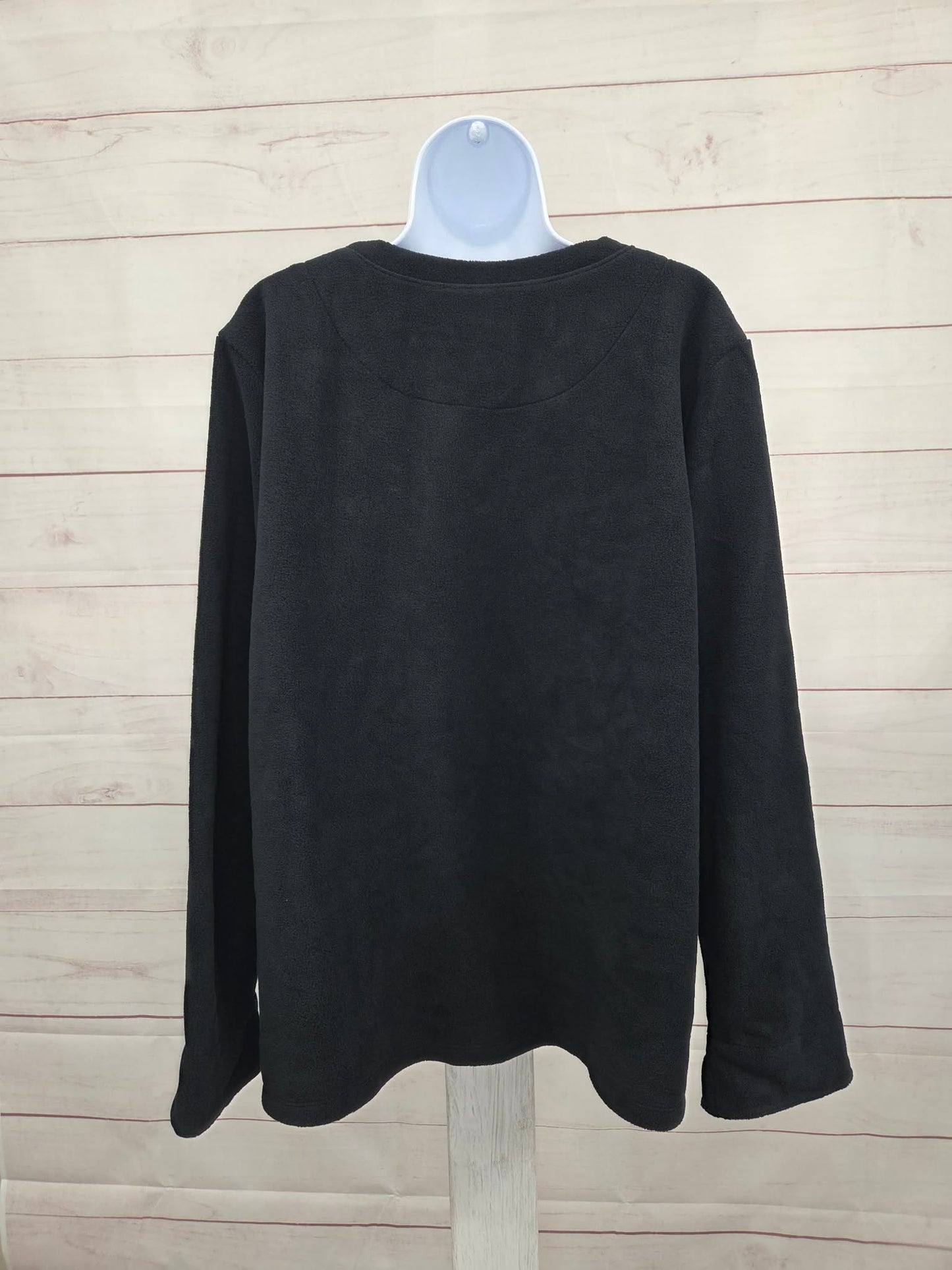 XLARGE BLACK A712166 Denim & Co. Fleece Top with Plaid Accents