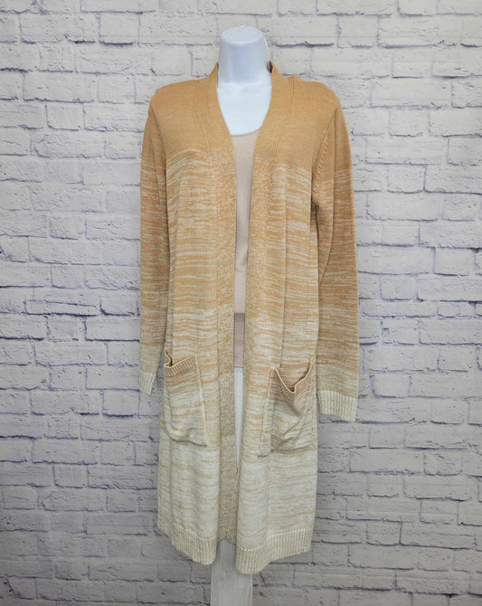 XSMALL CAMEL A523281 Denim & Co. Spacedye Open Front Long Sweater Cardigan