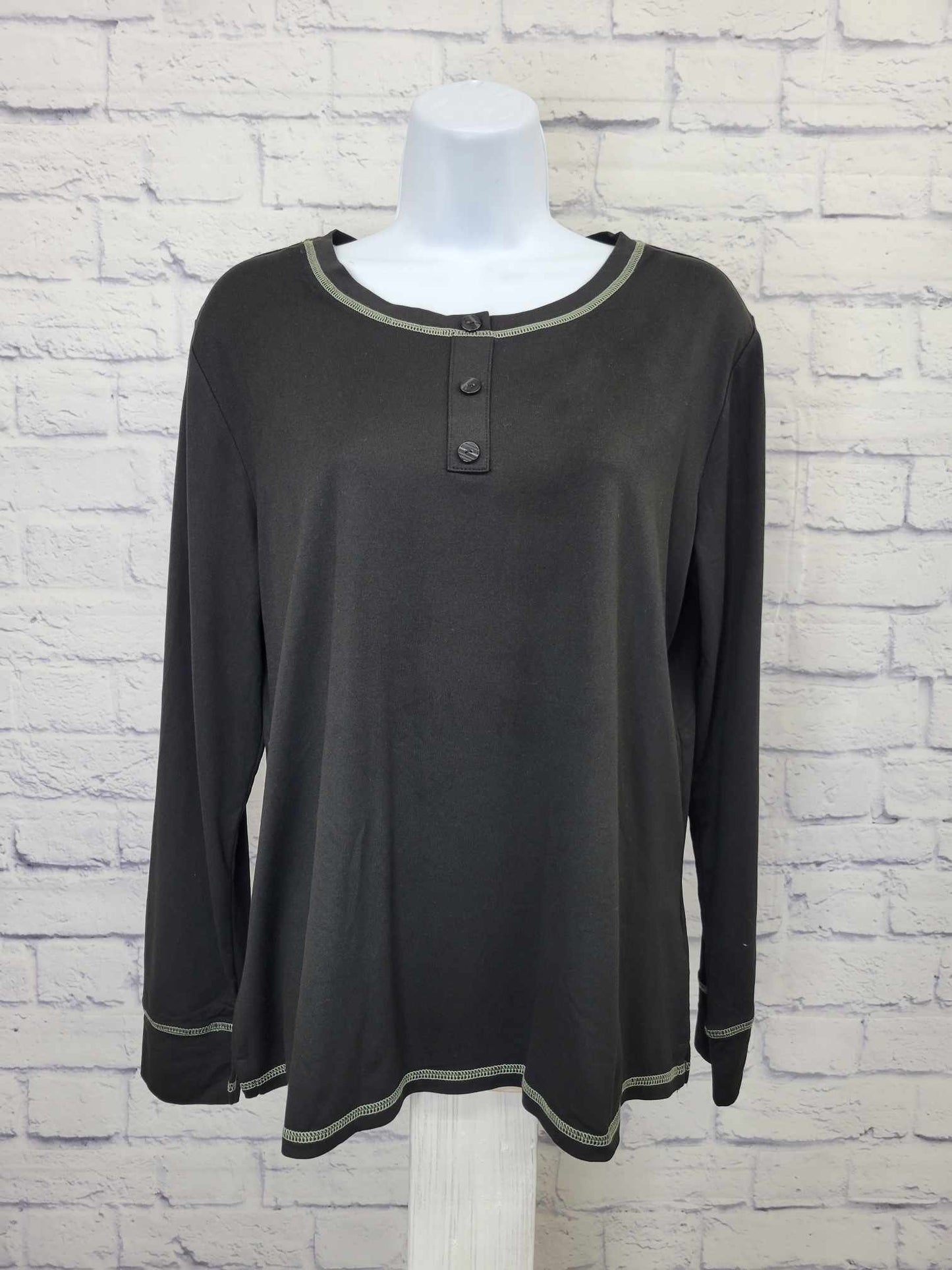 SMALL BLACK A469392 Denim & Co. Comfort Zone Comfort Jersey Round Neck Henley