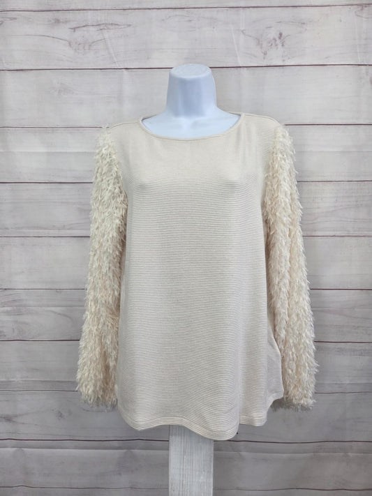 MEDIUM IVORY A706716 Susan Graver Occasions Rib Knit Top w/ Embellished Sleeves