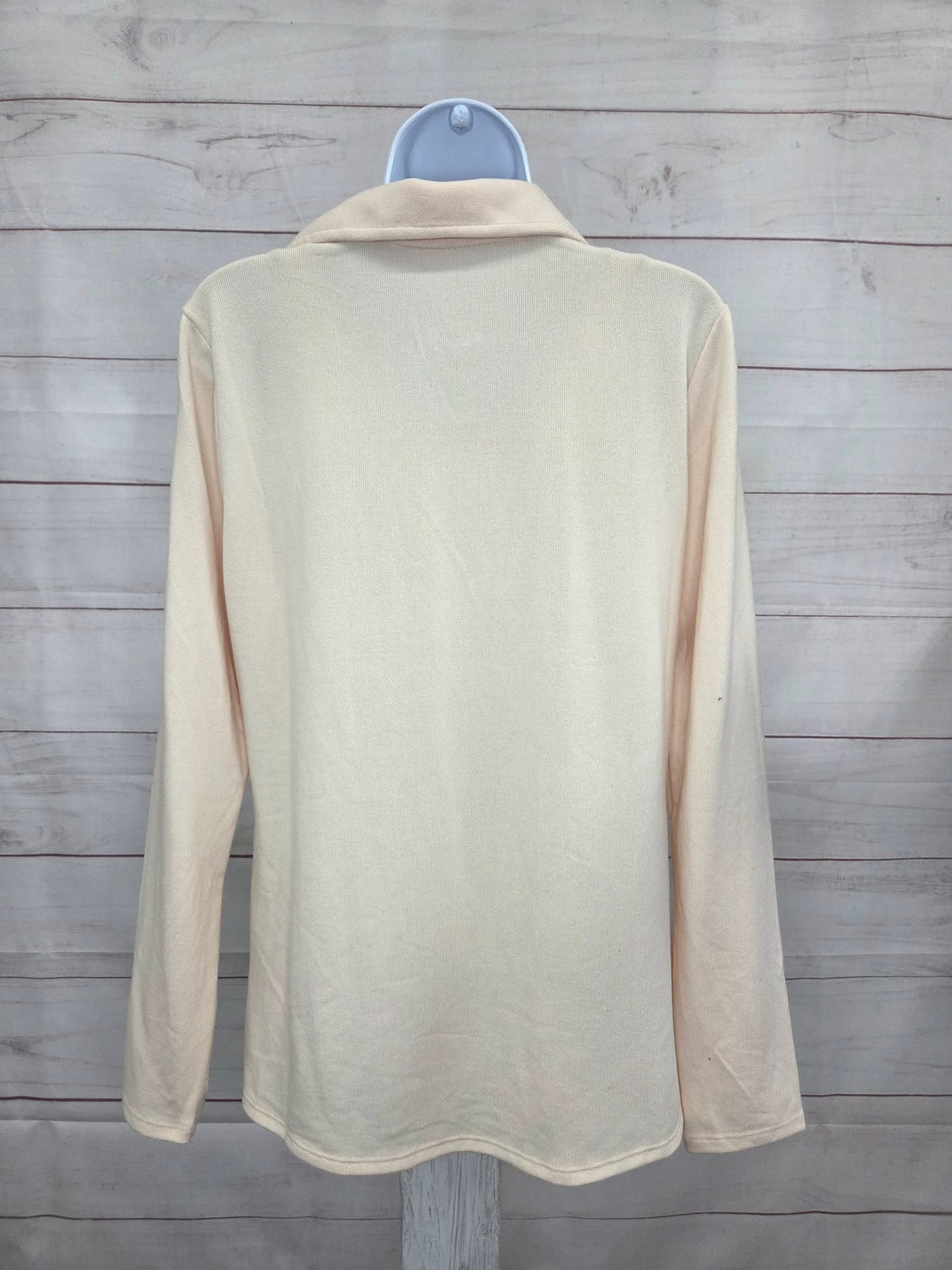 XSMALL TAPIOCA A703349 Denim & Co. Essentials Heavenly Jersey Long Sleeve Collared Top