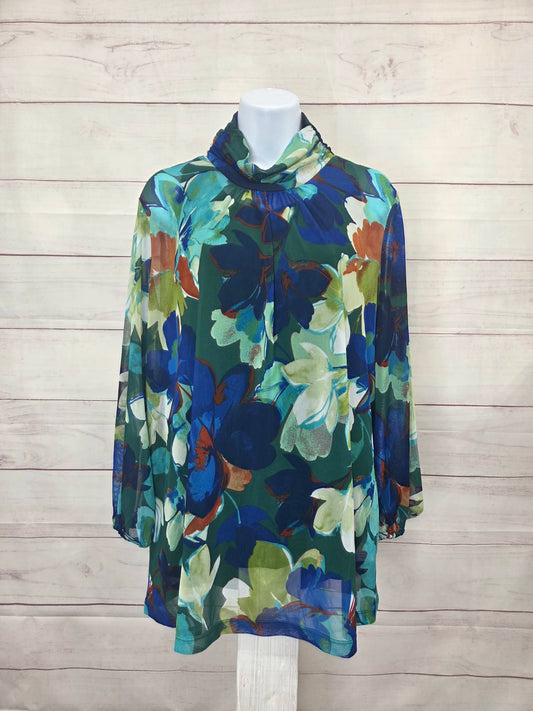 LARGE EVERGREEN A700418 Susan Graver Printed Mesh Mock-Neck Top and Tank
