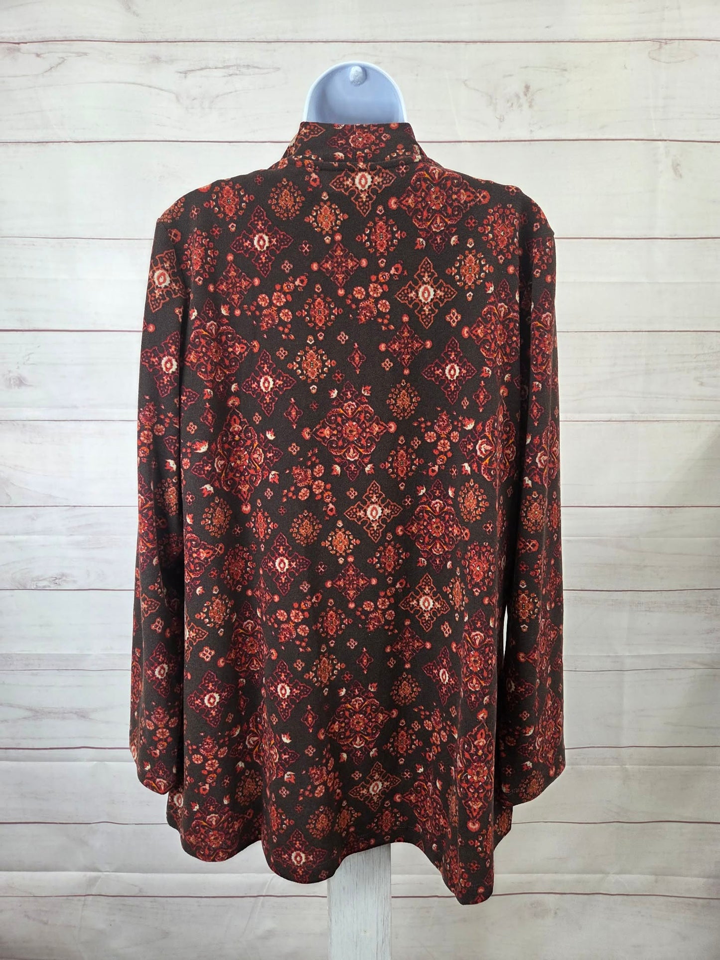 LARGE RUST A457972 Denim & Co. Printed Heavenly Jersey Tunic Cardigan with Tank