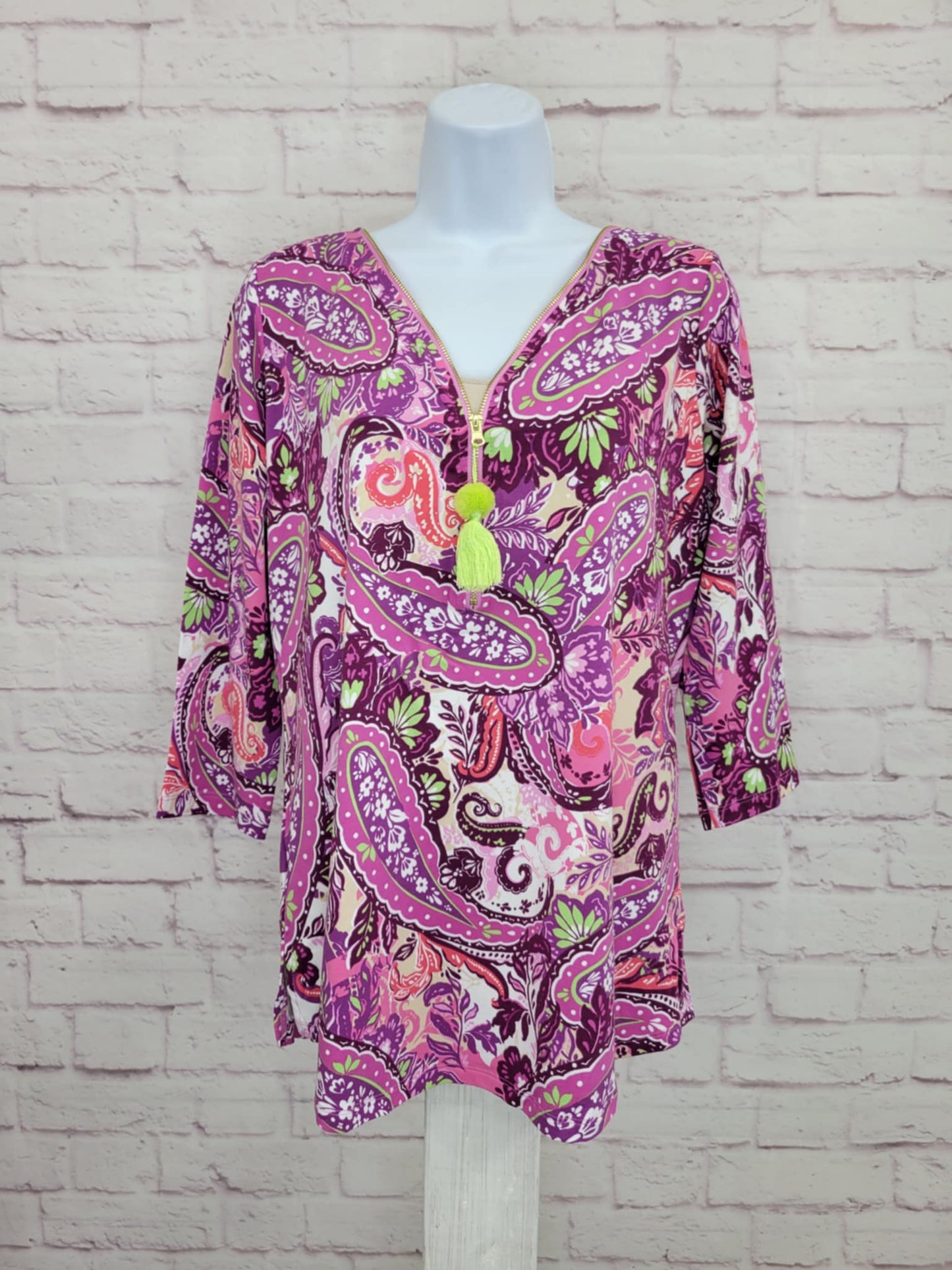 SMALL PALERMO PAISLEY A640322 Belle by Kim Gravel Primabelle Knit Ciao Bella! Tassel Zip Top