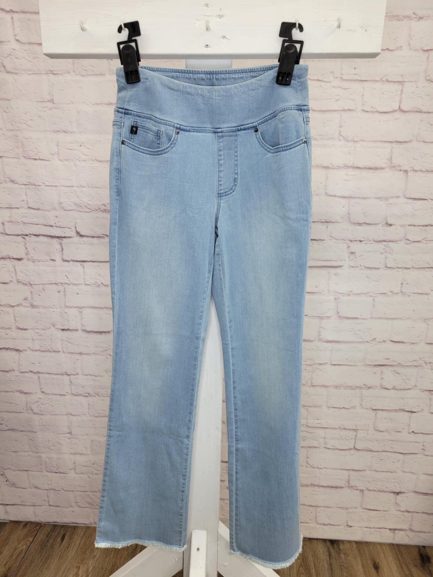 VINTAGE BLUE A460547 Belle by Kim Gravel Reg Primabelle Frayed Edge Boot Cut Jeans (MULTIPLE SIZES AVAILABLE)