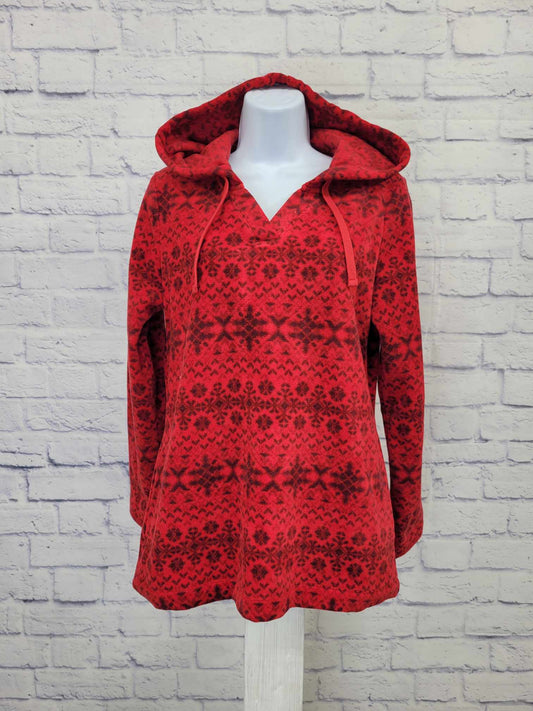 XXSMALL RED A389072 Denim & Co. Printed Fleece Top with Hood