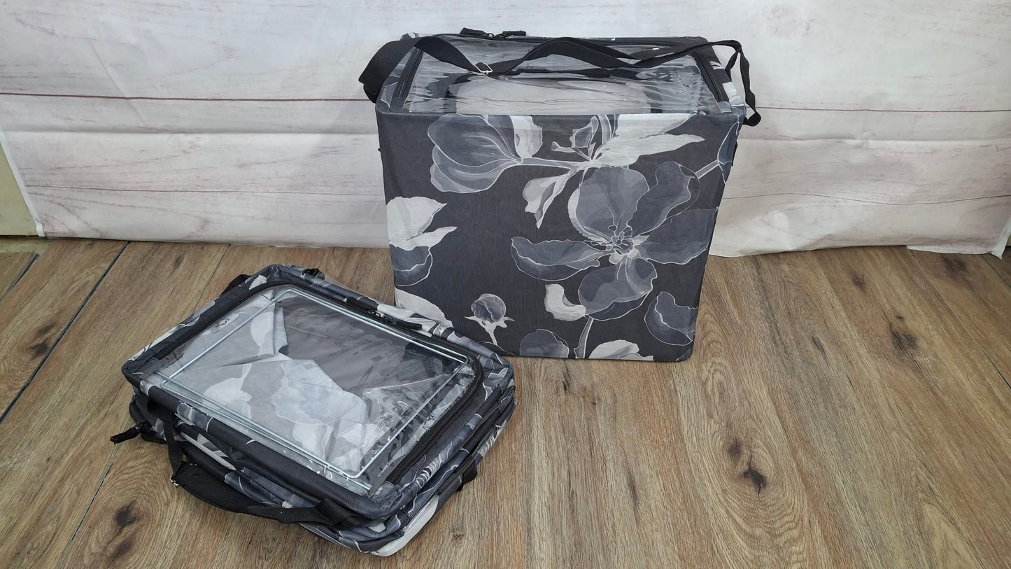 GREY FLORAL V87280 Periea Set of 4 Collapsible Storage Boxes w/ Carry Strap
