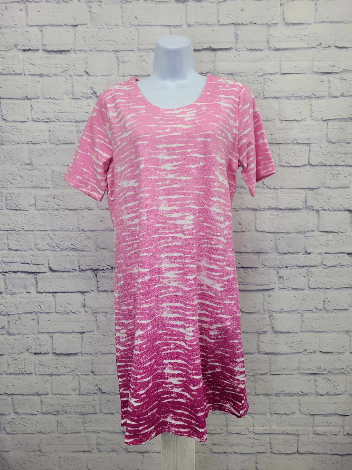 SMALL PINK A392850 Denim & Co. Beach French Terry Ombre T-Shirt Dress