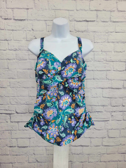 14R MALLARD PAISLEY A392815 Denim & Co. Beach Twist Front Tankini