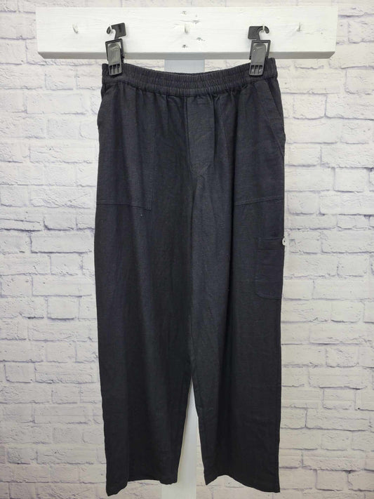 XSMALL BLACK A498821 Susan Graver Regular Pure Easy Linen Utility Crop Pant