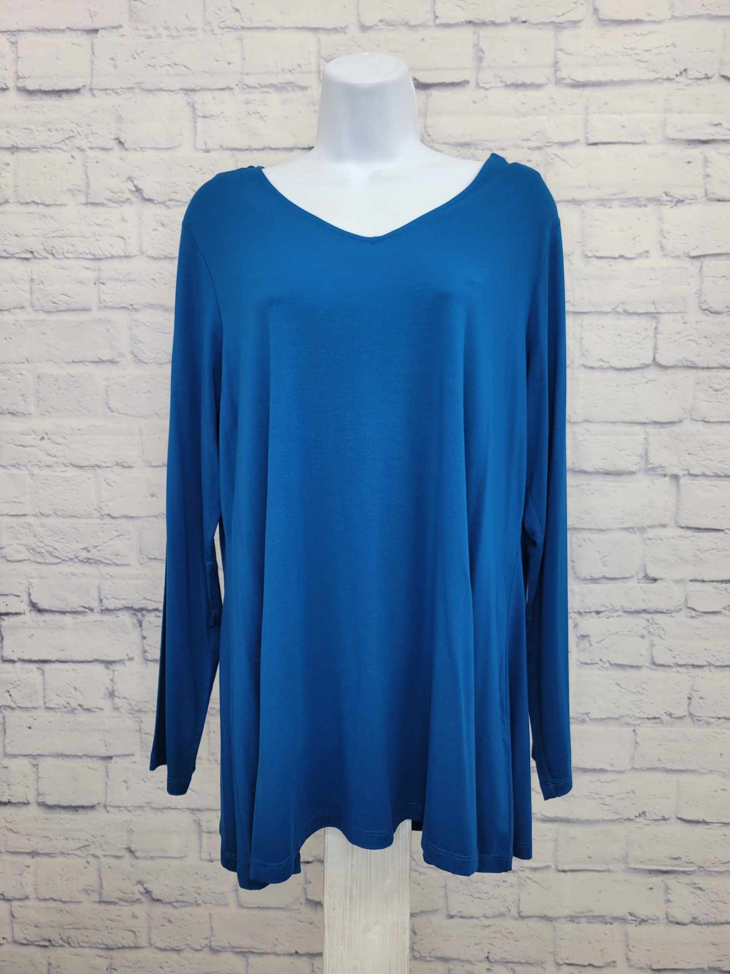 LARGE FATHOM BLUE A547176 Susan Graver Weekend Petite Essentials Cool Touch A-Line Tunic