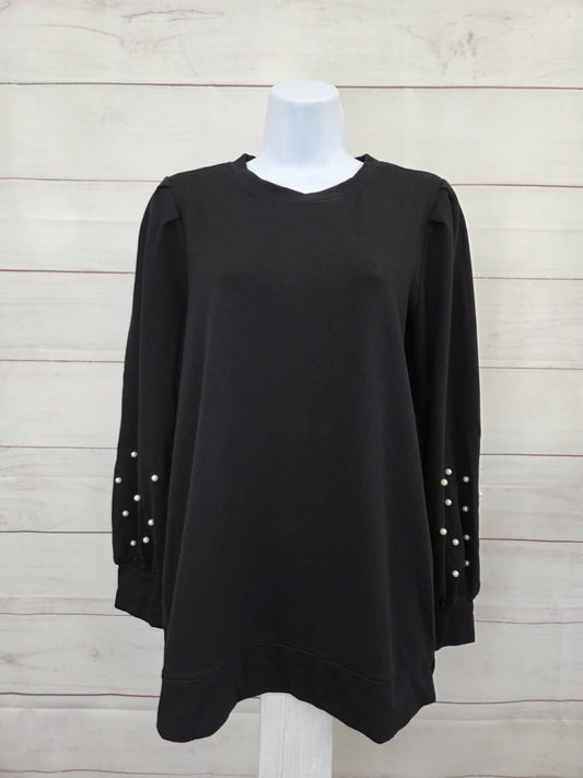 MEDIUM BLACK A711076 Jingle Belles by Kim Gravel Uptown Pearls Blouson Sleeve Sweatshirt