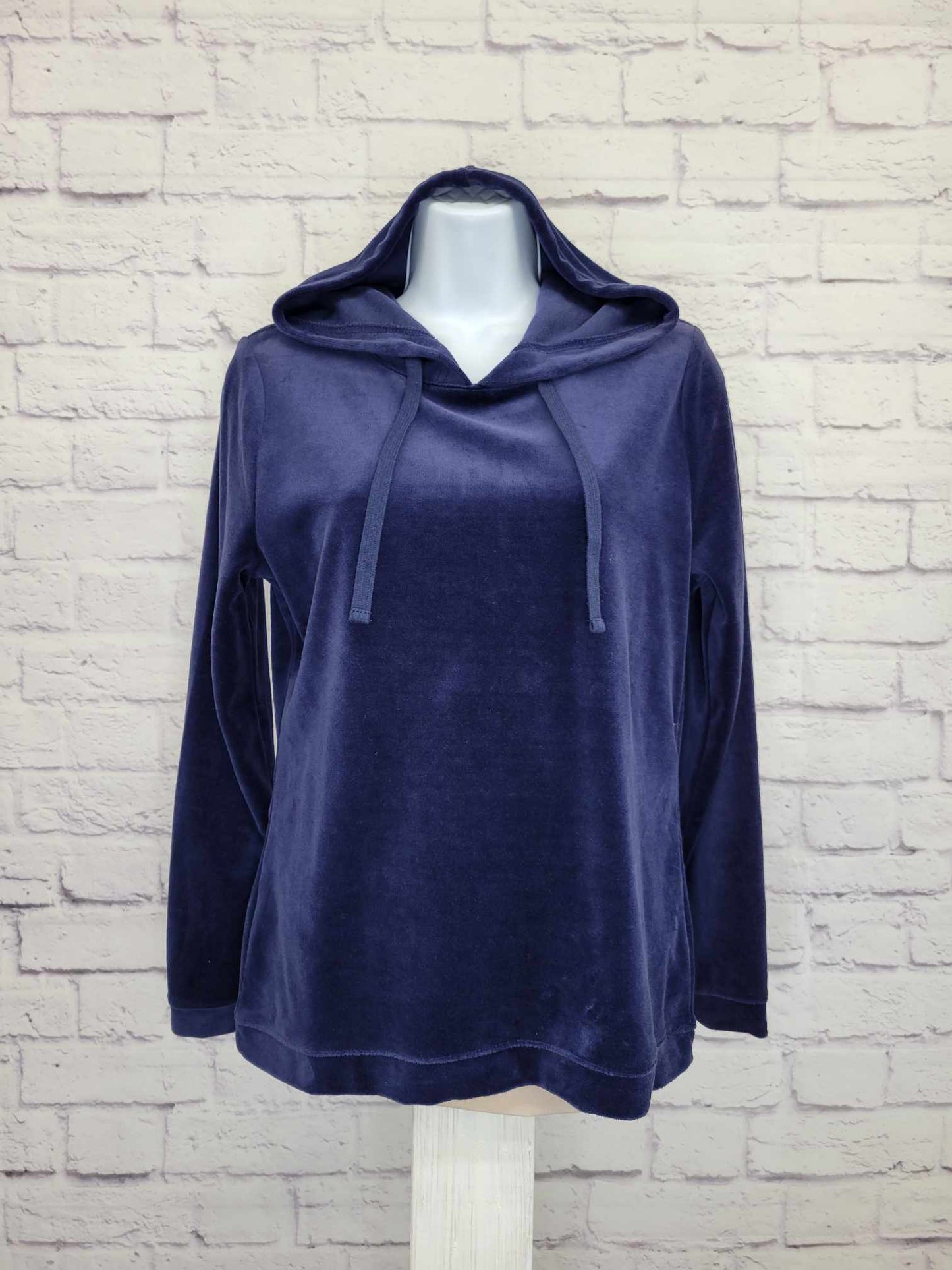 XXSMALL NAVY A555367 Denim & Co. Active Velour Hooded Pullover