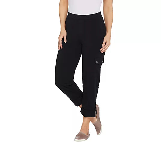 LARGE BLACK A303340 Susan Graver Premium Stretch Crop Pants