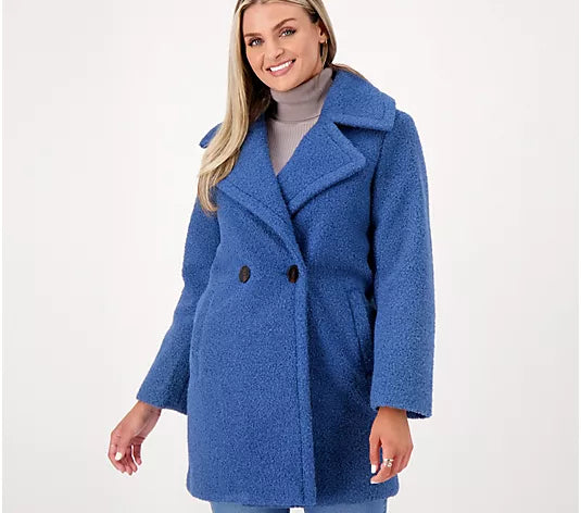 XLARGE PEACOCK BLUE A547058 Thread Collective Boucle Double Breasted Coat