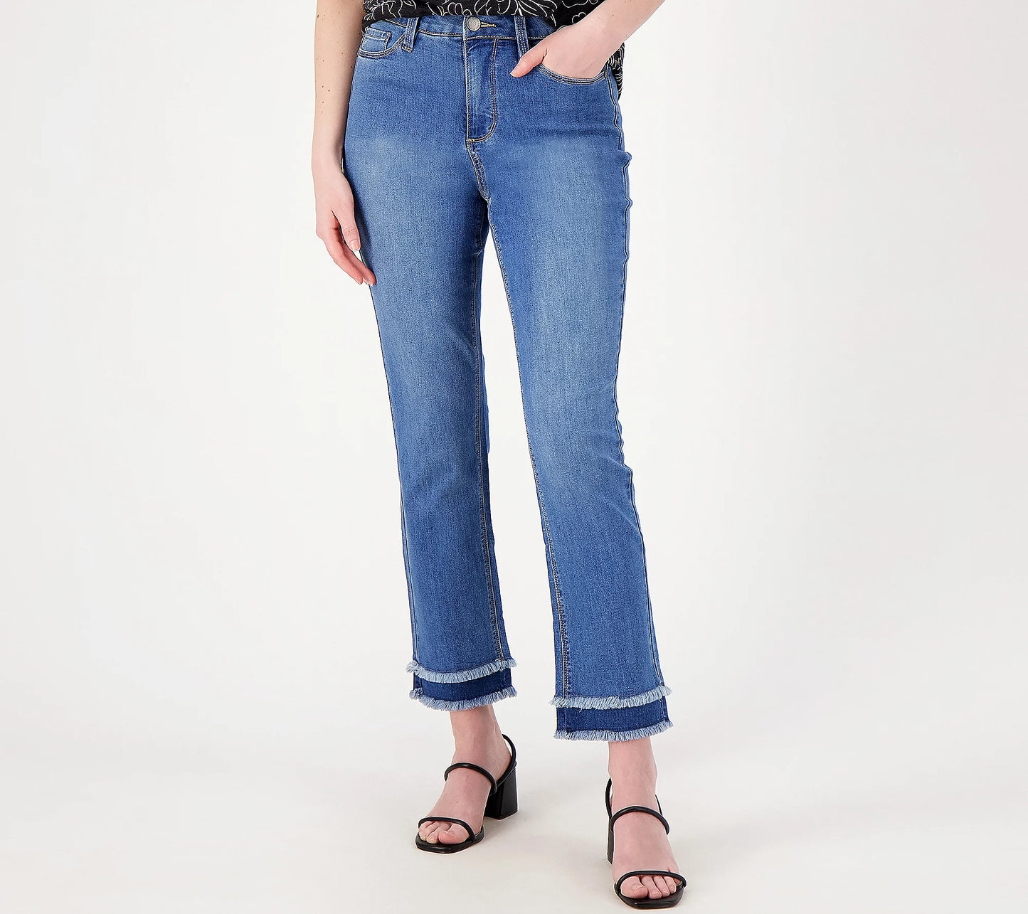 M. WASH A566574 Susan Graver Regular Straight Leg Ankle Jean with Frayed Hem (MULTIPLE SIZES AVAILABLE)