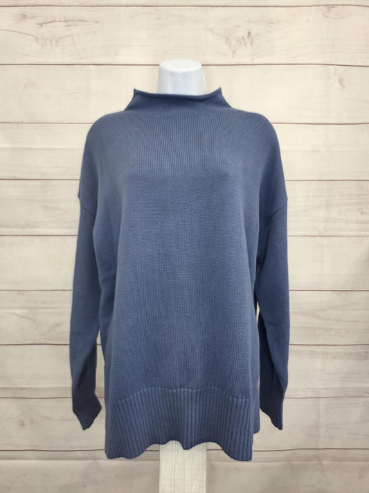 SMALL BLUE A708163 LOGO by Lori Goldstein 100% Cotton Funnel Neck Hi-Low Sweater