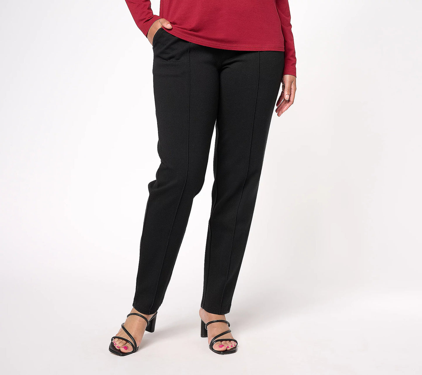 BLACK A606741 Encore by Idina Menzel Regular Pull-On Slim-Leg Ponte Pants (MULTIPLE SIZES AVAILABLE)