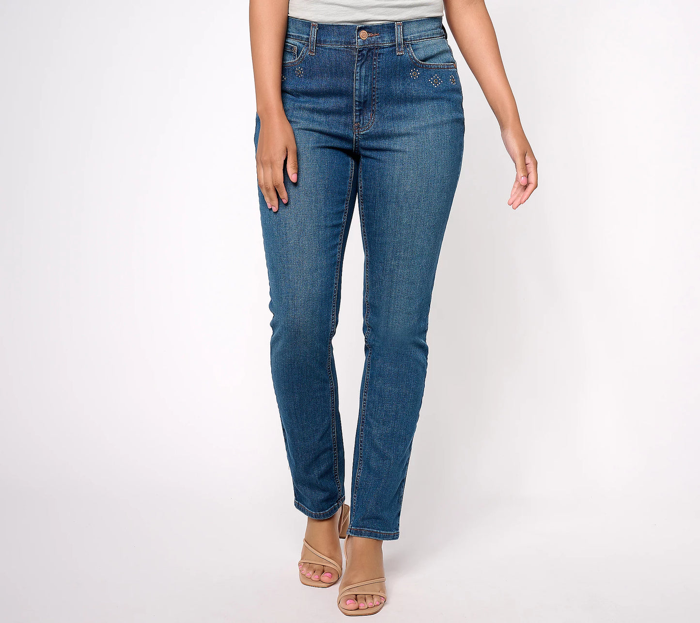 RIVER WASH A615326 Denim & Co. Canyon Retreat Straight Leg Embellished Jean (MULTIPLE SIZES AVAILABLE)