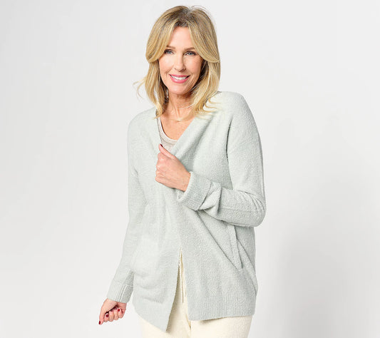 XSMALL SEAGLASS A629830 Barefoot Dreams CozyChic Lite Ribbed Cuff Coastline Cardigan