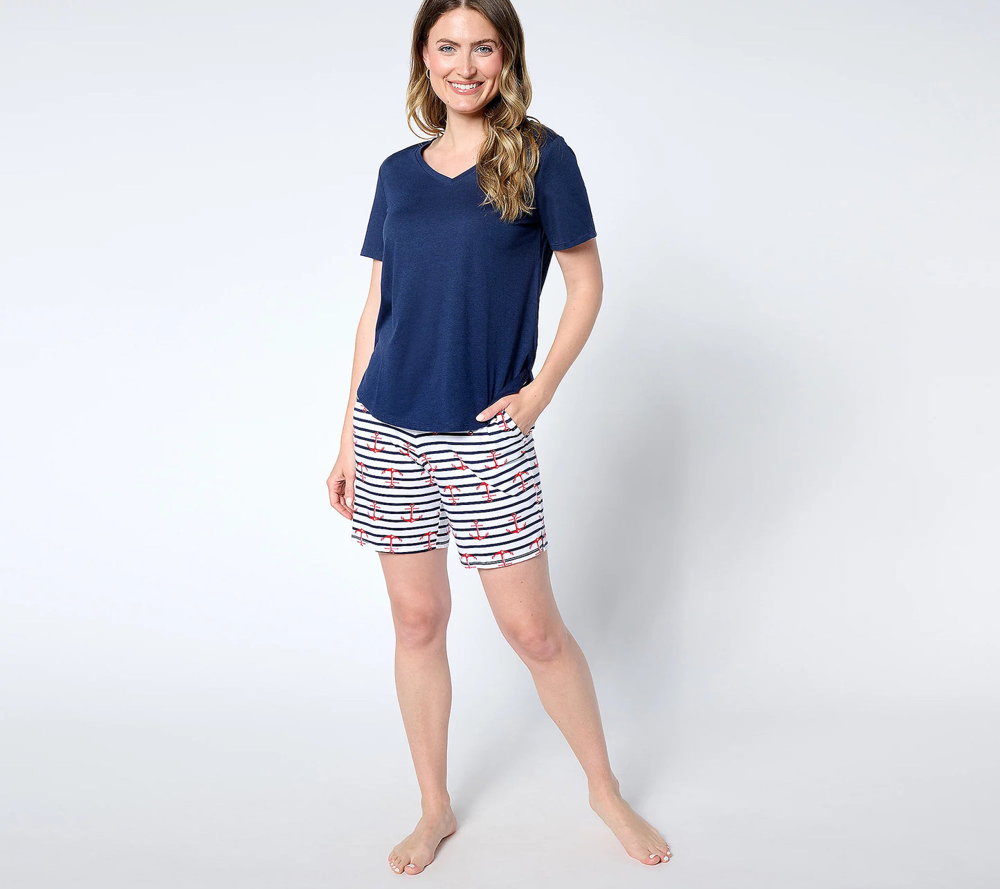 SMALL NAVY A637437 Cuddl Duds Cotton Core T-Shirt and Short Lounge Set