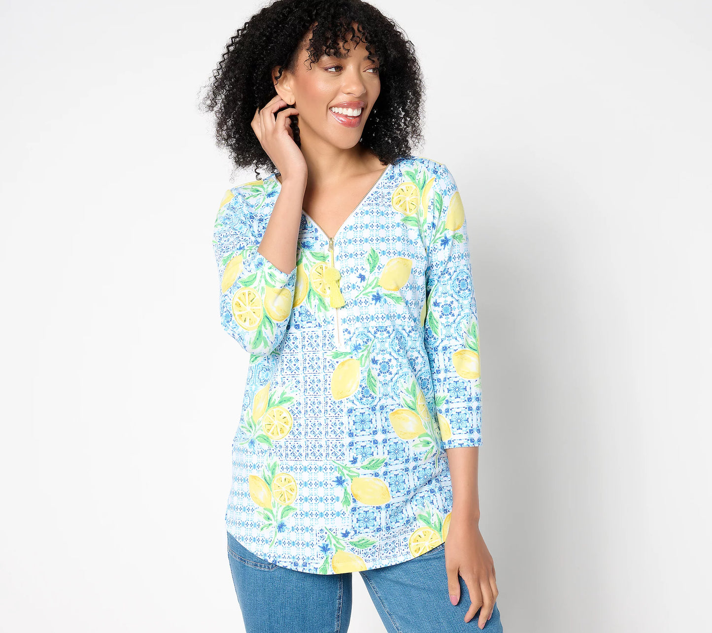 SMALL LIMONE FRESCA A640322 Belle by Kim Gravel Primabelle Knit Ciao Bella! Tassel Zip Top