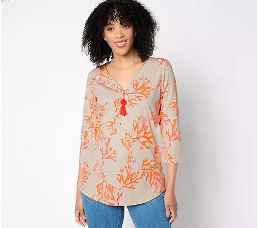 SMALL AMALFI CORAL A640322 Belle by Kim Gravel Primabelle Knit Ciao Bella! Tassel Zip Top